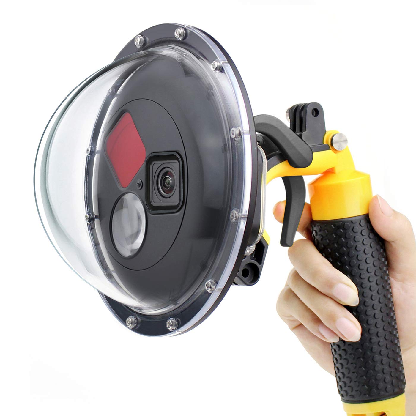 GEPULY Dome Port For Gopro Hero 12 11 10 9 Black, Dome Port Lens With Waterproof Housing Case, Trigger, Floating Hand Grip, Built-in Switchable Red