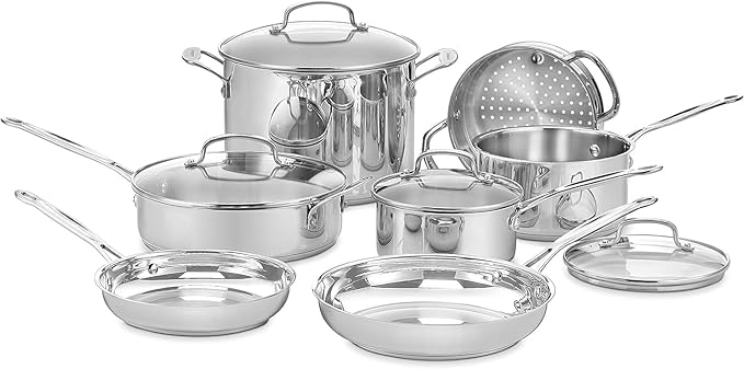 Cuisinart Chef's 11 Piece Classic Stainless Steel Cookware Set, Silver