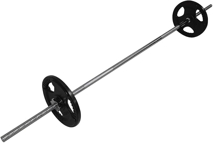 Total 23kg EZ Grip Cast Iron Barbell Weight - 180cm Bar + 15kg Iron Weight Plates