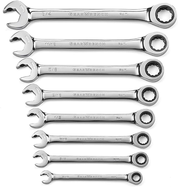 GearWrench 85599 8-Piece SAE Ratcheting Open End Wrench Set