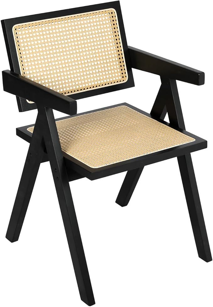 Levede 1x Dining Chair Solid Wood Rattan Armchair Wicker Accent Lounge Chairs