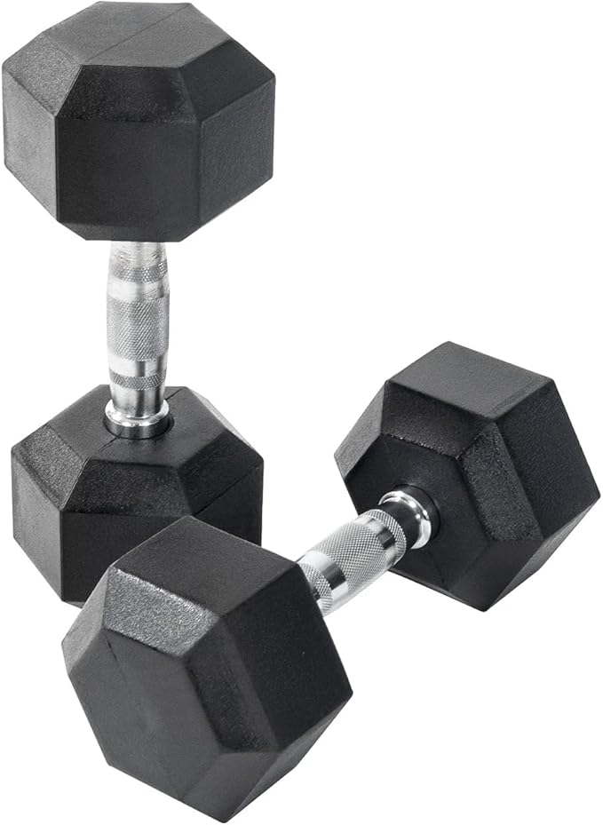 Orbit Rubber Hex Dumbbells Size 27.5kg in Black/Chrome