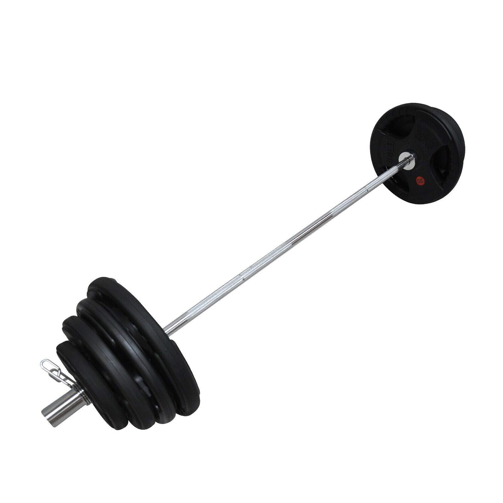Total 77kg - 180cm Olympic Barbell + Rubber Coated Weight Plate - 7.5kg x 2 + 10kg x 2 + 15kg x 2