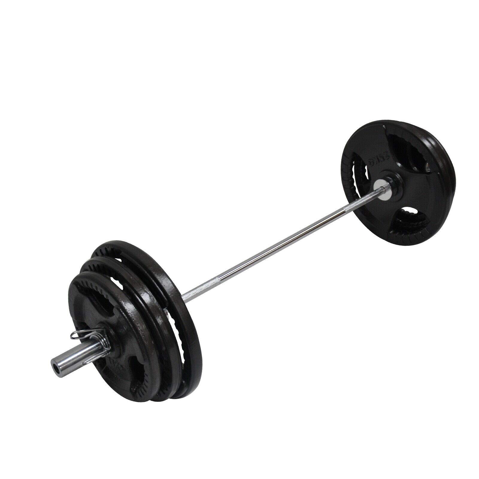 129kg Total - 150cm Olympic Barbell Bar - 15kgx2 + 20kgx2 + 25kgx2 Weight Plates Free Spring Collar