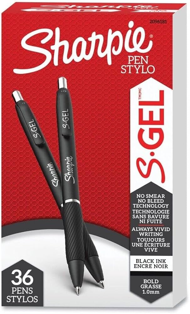 Sharpie S Gel Pen, Bold 1 mm, Black Ink, Black Barrel, Dozen