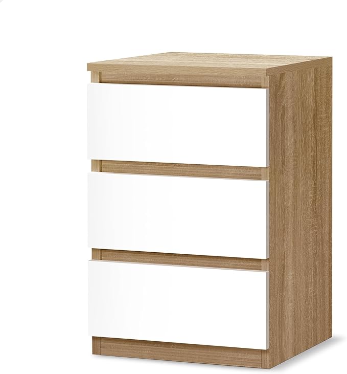ALFORDSON Bedside Table 3 Drawers Wood and White