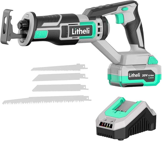 LITHELI 20V Cordless Reciprocating Saw Kit With 4.0Ah Battery