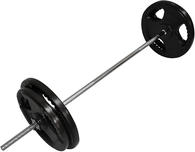 Total 75kg EZ Grip Cast Iron Barbell Weight - 150cm Bar + 70kg Iron Weight Plates