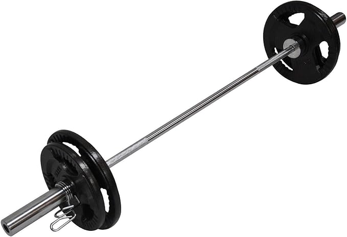 44kg Total - 150cm Olympic Barbell Bar - 7.5kgx2 + 10kgx2 Weight Plates Free Spring Collar