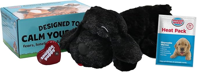 Snuggle Puppy Dog Toy with Heart Beat and Heat Pad, Black