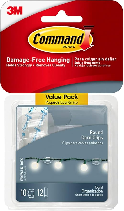 Command Clear Round Cord Clips with Clear Strips Value Pack | Garage