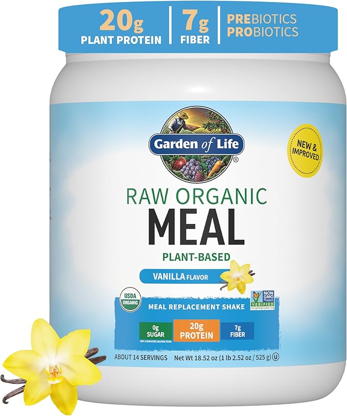 Garden of Life Raw Organic Shake & Meal Replacement, Vanilla - 16.7 oz jar