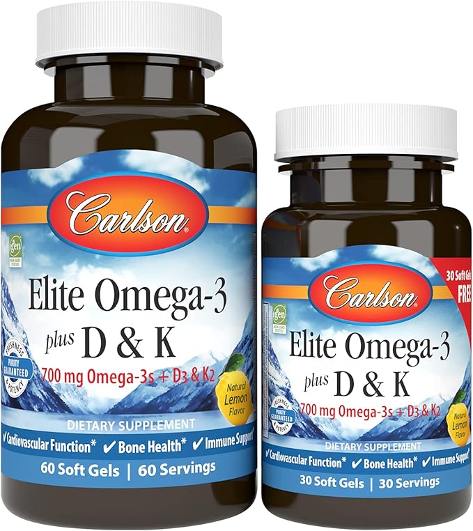 Carlson Labs - Elite Omega-3 Plus D & K, Natural Lemon Flavor - 180