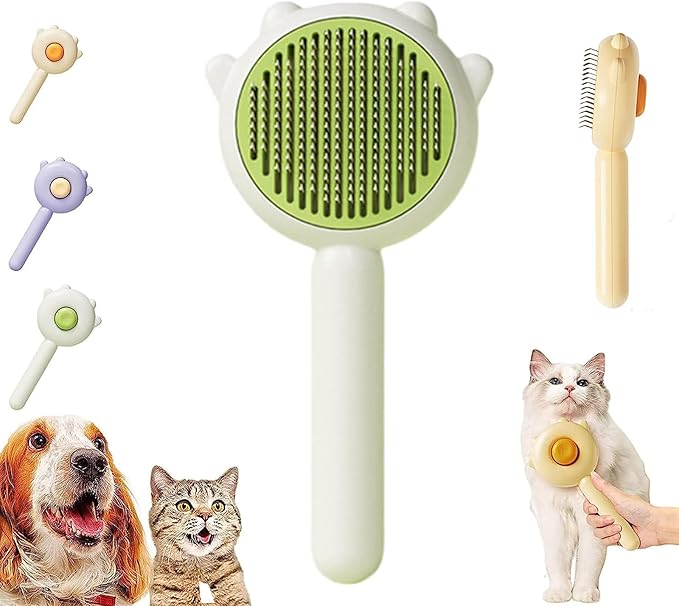 Magic Pet Comb, Pet Hair Cleaner Brush, Cat Grooming Brush with Release Button, Cat Brush, Self Cleaning Slicker Comb (Green)