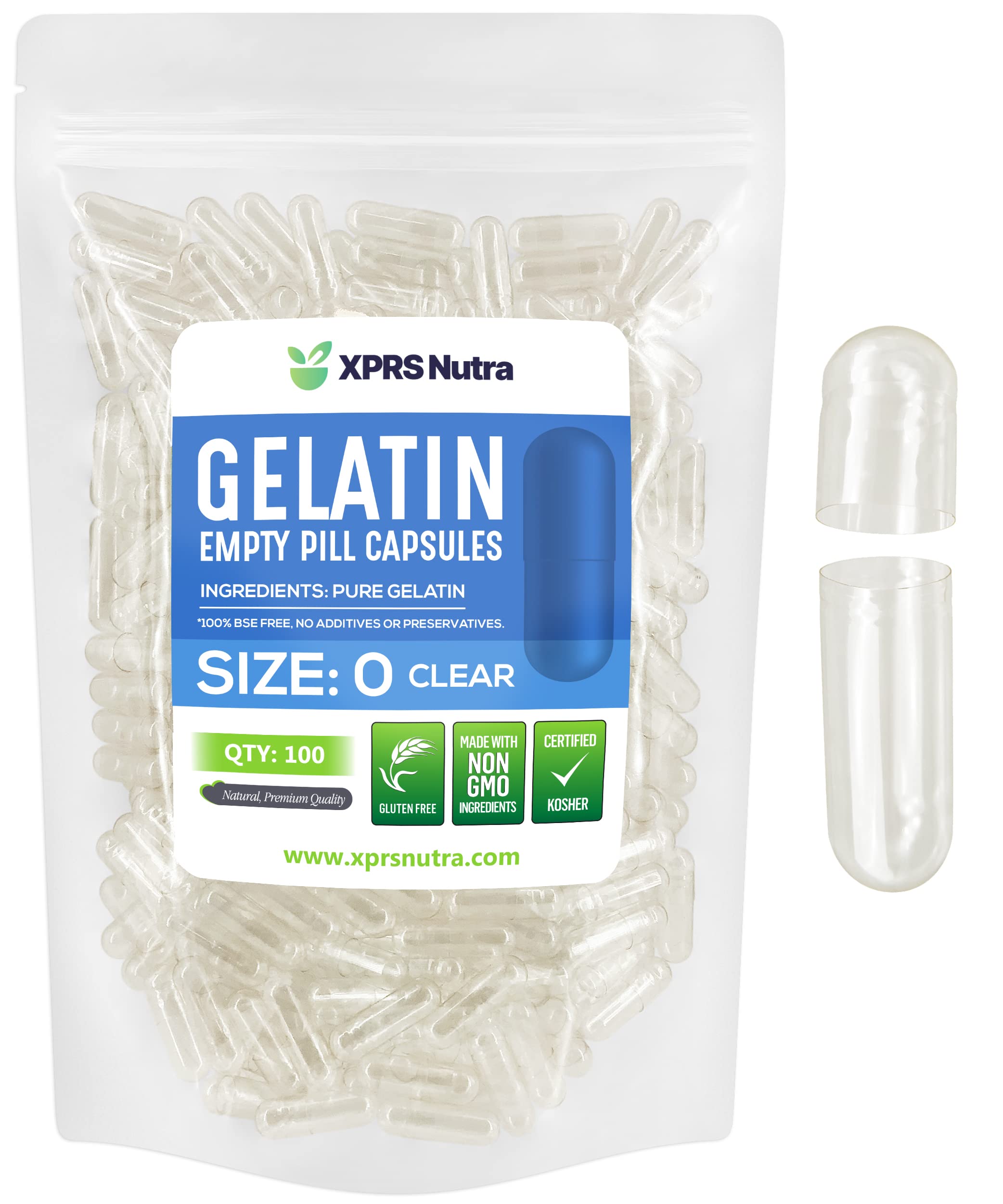 Capsules Express- Size 0 Clear Empty Gelatin Capsules 1000 Count - KOS