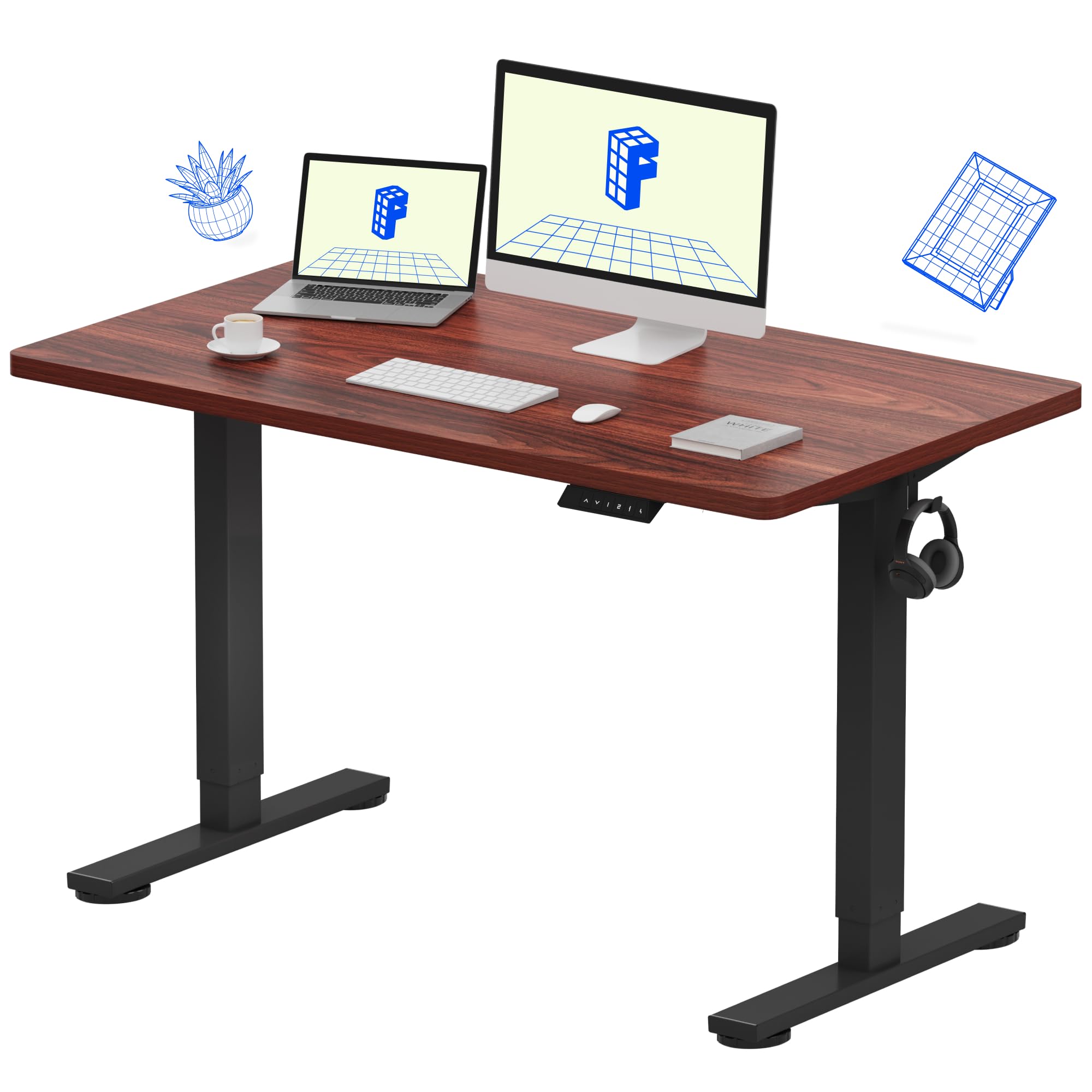FLEXISPOT EC1 Standing Desk 48 x 24 Inches Height Adjustable Desk, Electric Sit Stand Desk Home Office Desks Whole-Piece Desk Board (EC1 Classic