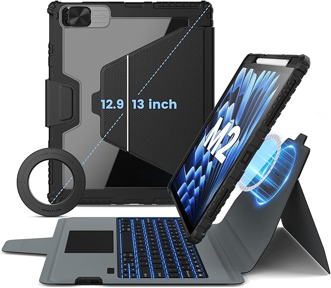 NILLKIN Magnetic Bumper Link Backlit Keyboard Case (Black) for iPad Series, Magnetic 13 Inch iPad Pro (M4) 2024