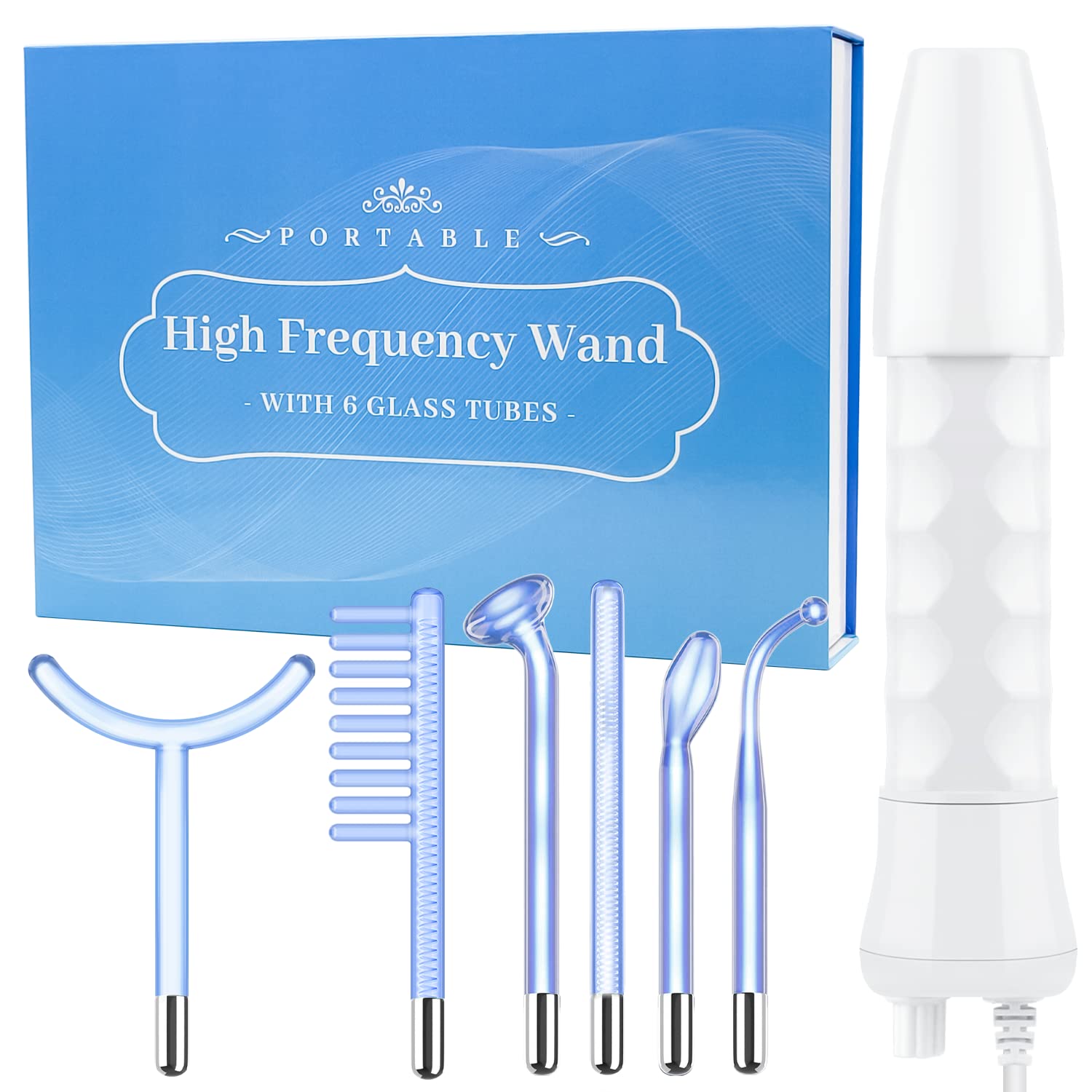 High Frequency Facial Wand - Uaike 6 in 1 Portable Handheld Blue High Frequency Facial Skin Machine at Home - Skin Face Wand Device For Body/Neck