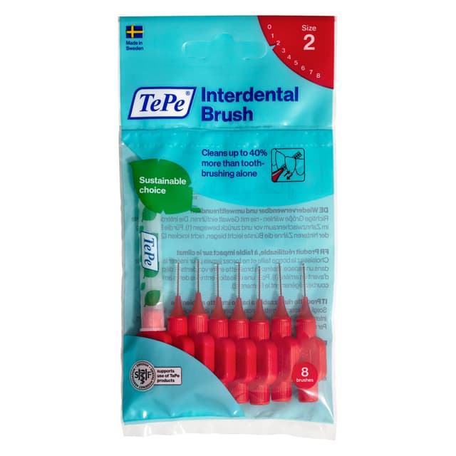 TePe Interdental Brushes Red Original (0.5mm) / Simple and Effective Cleaning of Interdental Spaces / 1 x 8 Brushes