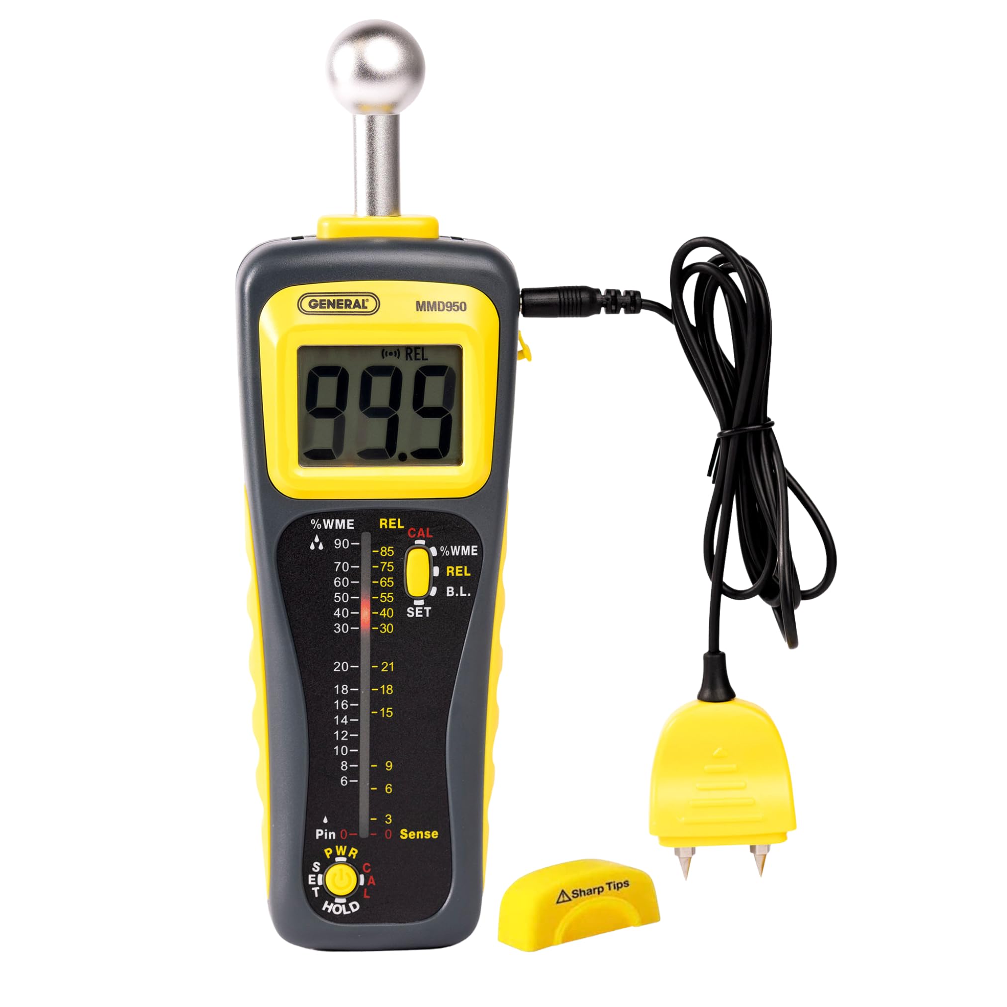 General Tools MMD950 - Pin/Pinless Deep Sensing Moisture Meter With Spherical Sensor and Remote Probe