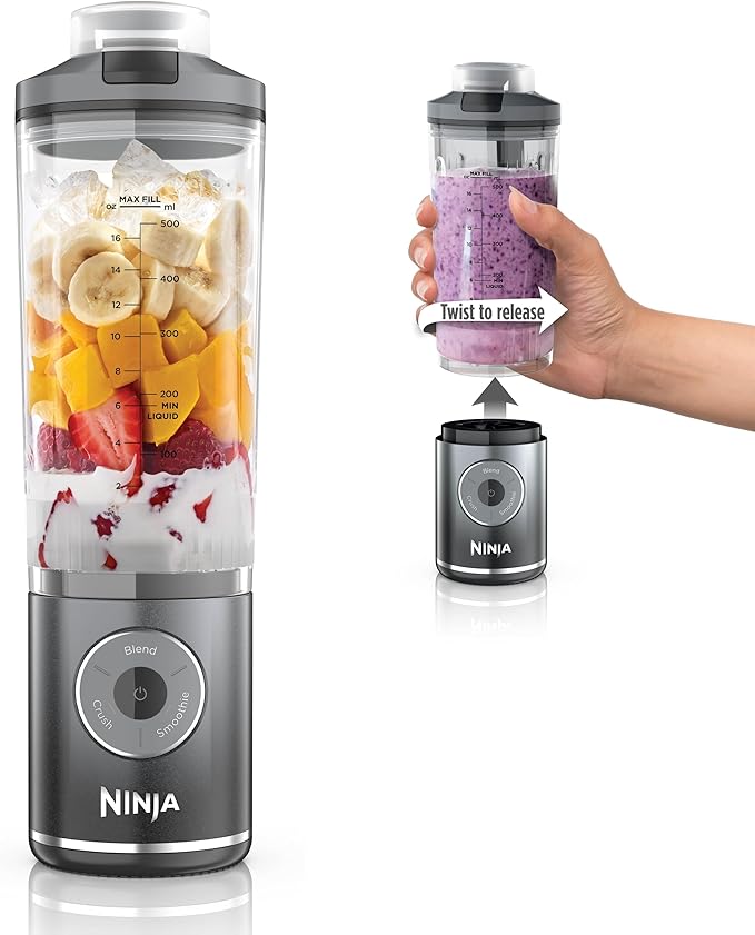 Ninja Blast Max, Portable Blender + Twist & Go, Personal Blender, Ninja Blender, Smoothie, Blend, Ice Crush, 3 Programs, Cordless, 22 oz Removable