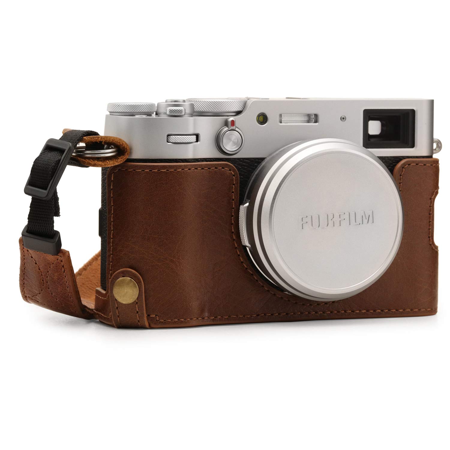 MegaGear Fujifilm X100V Ever Ready Top Grain Leather Camera Half Case, Brown