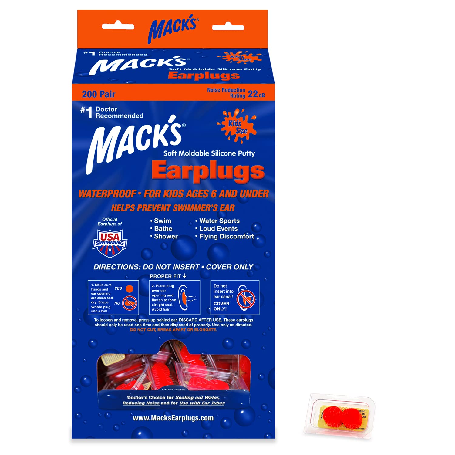 Mack's Pillow Soft Ear Plugs - Kids Size - 200-pair Dispenser
