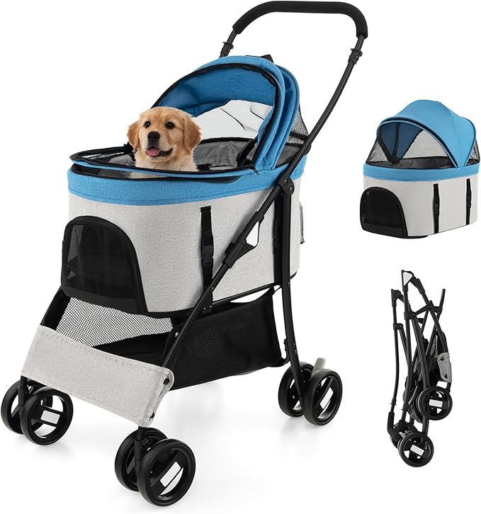 Costway 3-in-1 Pet Stroller with Removable Car Seat Carrier-Blue