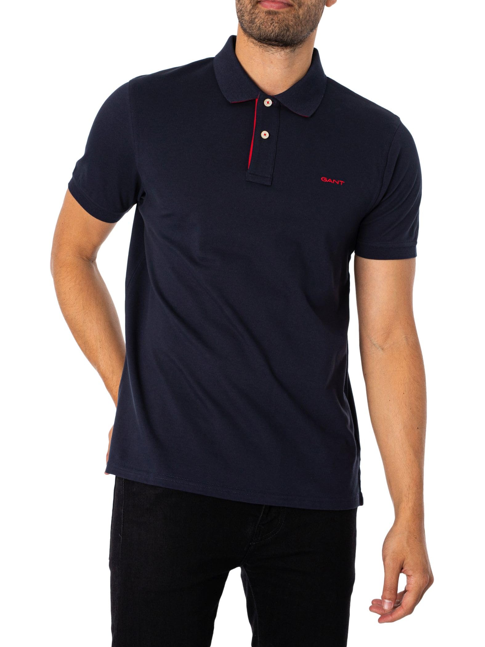 Gant Contrast Collar SS Polo Shirt Evening Blue Size XL