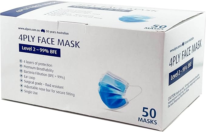50 Face Masks 4 Layers of Filtration Material 99% BFE