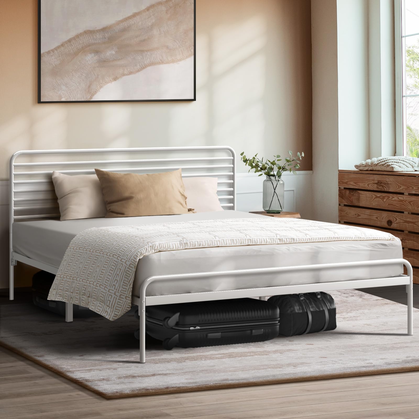 Oikiture Metal Bed Frame King Single Bed Base Beds Platform White