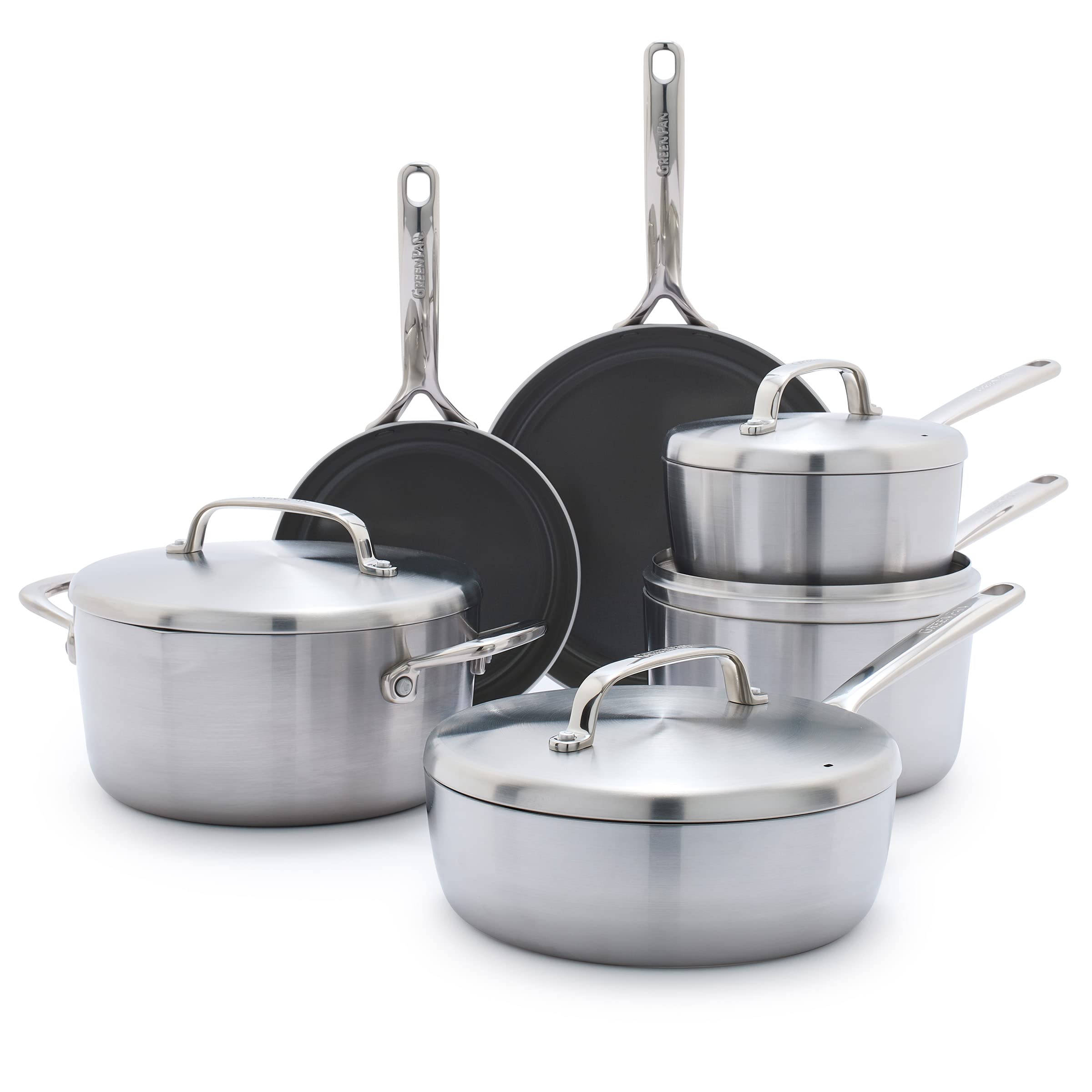 GreenPan GP5 10-piece Nonstick Stainless Steel Cookware Set Silver