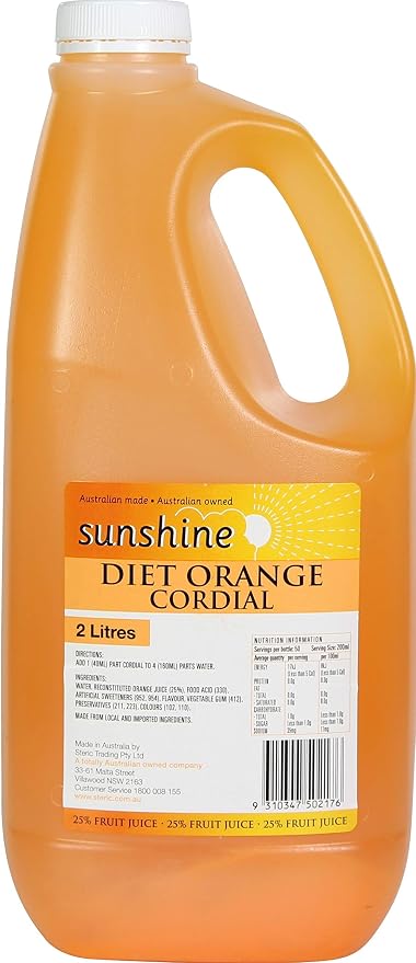 Sunshine Cordial Orange 25% Juice 2 LT Bottle