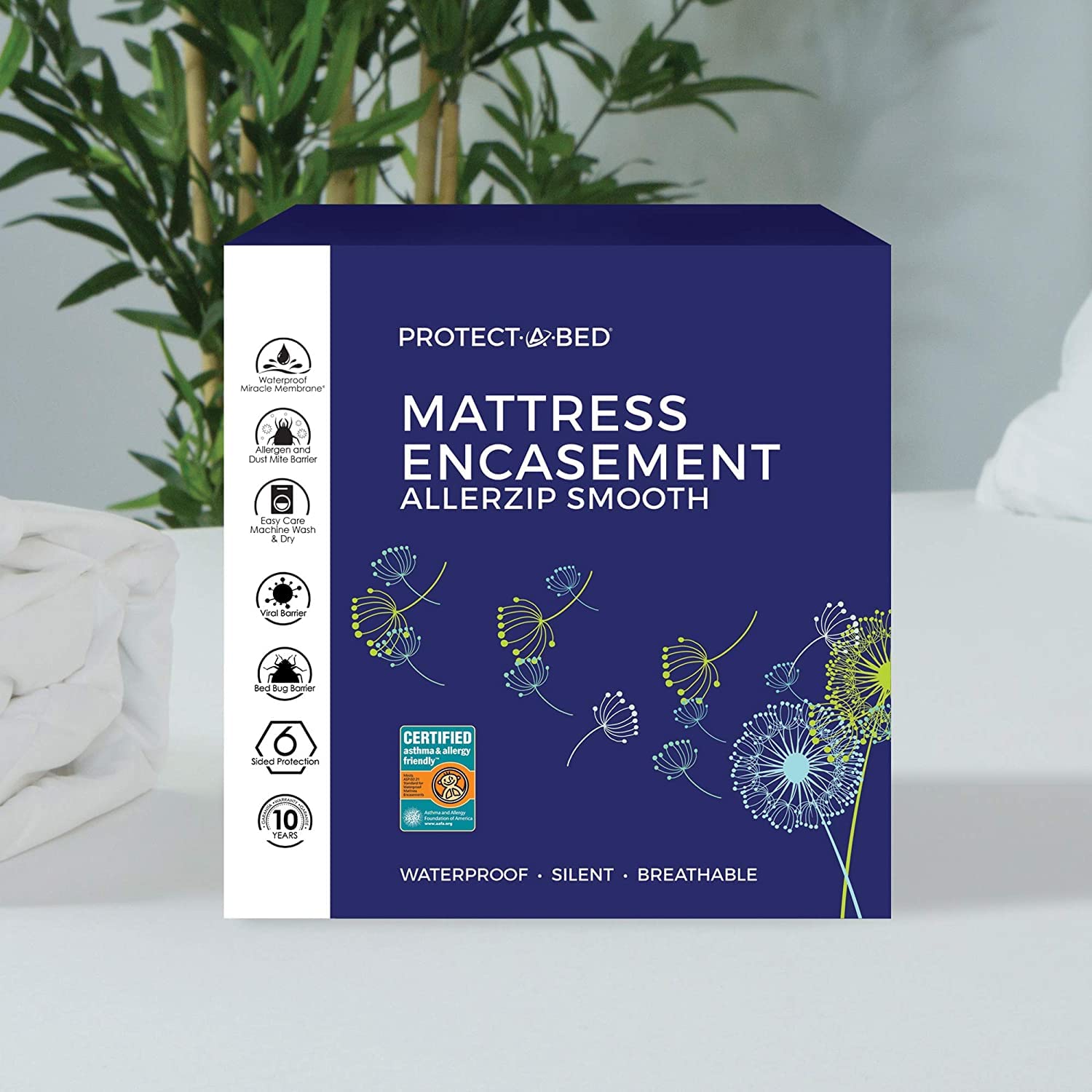Protect-A-Bed Allerzip Smooth Anti-allergy Fully Encased Waterproof Mattress Protector-King-40-50cm