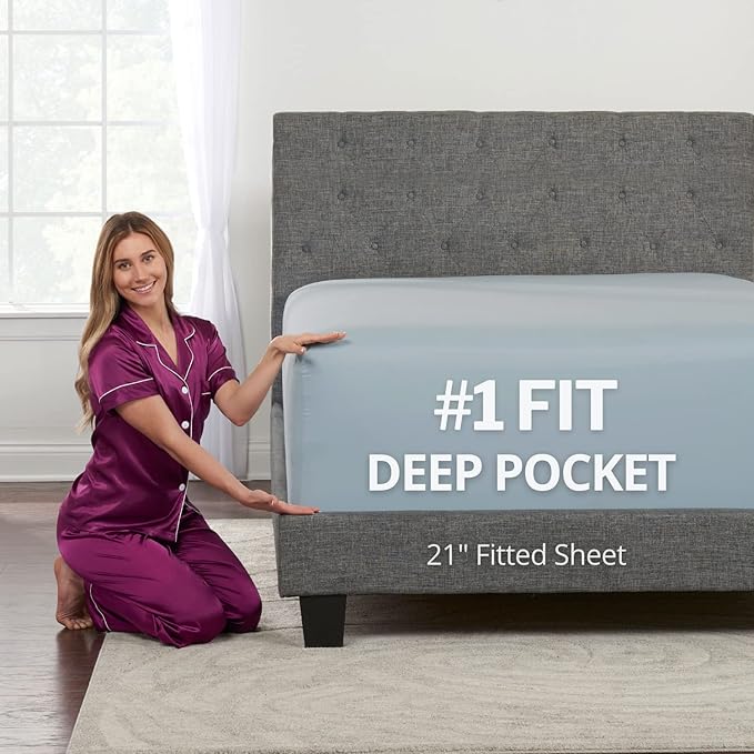 Extra Deep Pocket Queen Fitted Sheet – 18” - 21” Inch + Extra Deep Pocket Fitted Sheet Only - 1 Fitted Bed Sheet with Deep Pockets for Pillow Top 