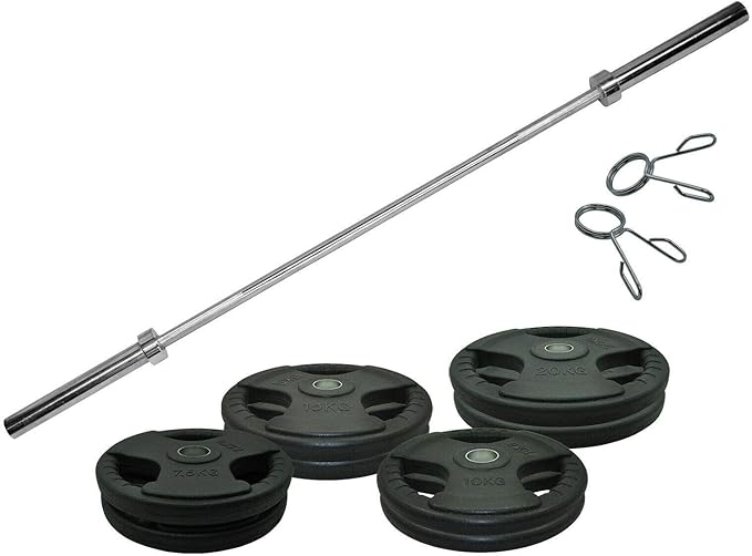 Total 117kg - 180cm Olympic Barbell + Rubber Coated Weight Plate - 7.5kg x 2 + 10kg x 2 + 15kg x 2 + 20kg x 2