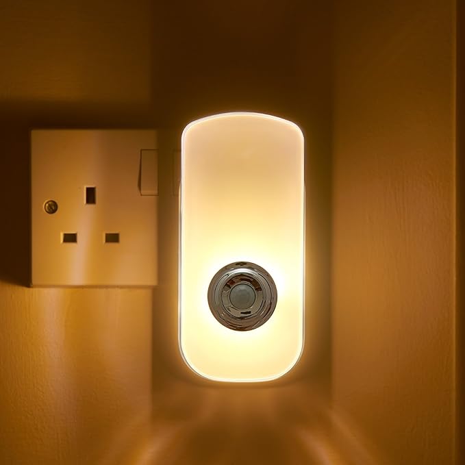 Auraglow Plug in Motion Sensor Night Light and Removable Emergency Torch - White