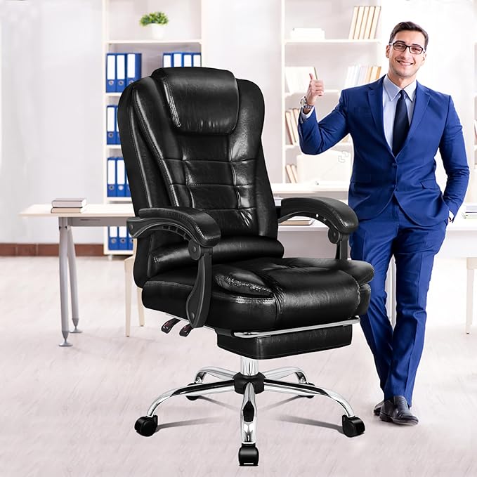 ALFORDSON Office Chair Deluxe PU Leather with Footrest Grey
