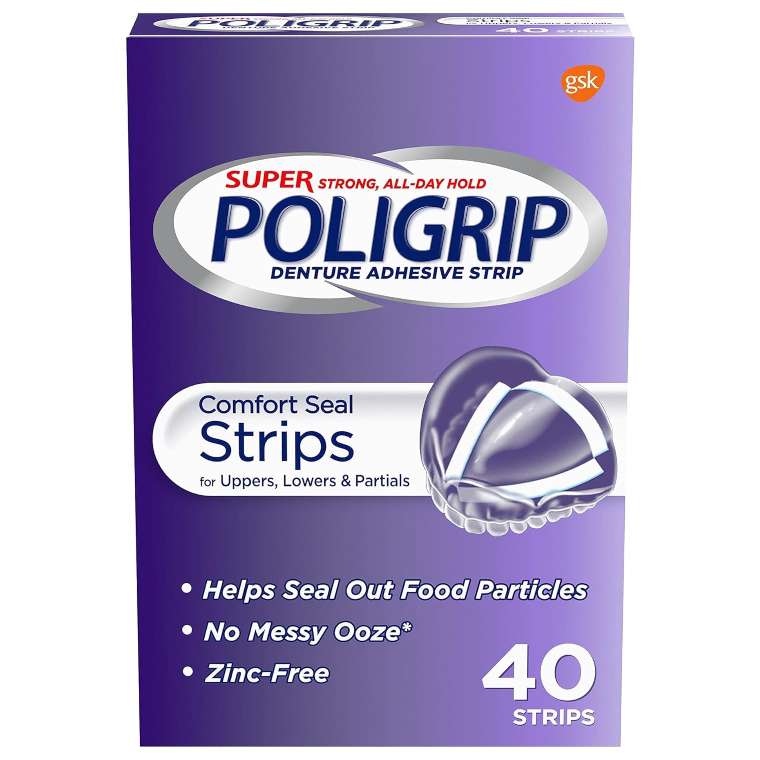 Super Poligrip Comfort Seal Denture Adhesive Strips 40-Count