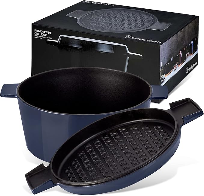 Stanley Rogers Cast Iron French Oven Grill Duo 28cm 6.5L Blue
