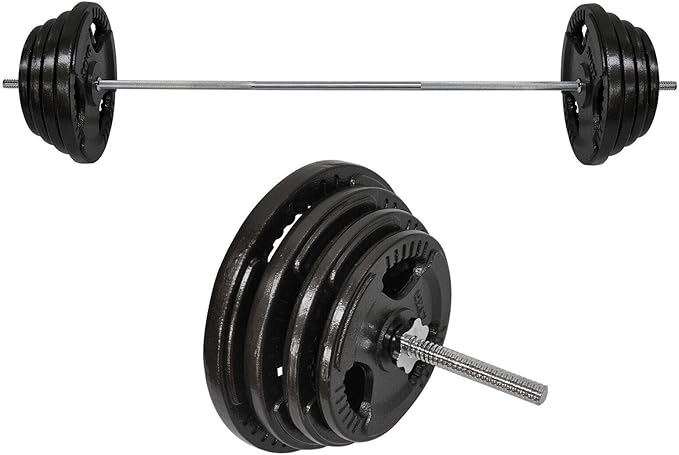 Total 113kg - 198cm Barbell Bar Weight + 105kg EZ Grip Cast Iron Weight Plate
