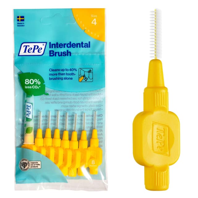 TePe Interdental Brush - Yellow (0.7mm) Size 4 - 8 Pack