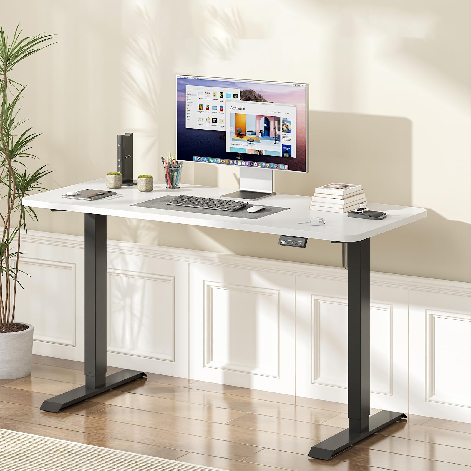 Advwin Electric Standing Desk Motorised Sit Stand Up Oak+Black 140cm