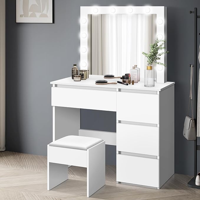 ALFORDSON Dressing Table Stool Set Makeup Mirror Desk Led 12 Bulbs White - AfterPay & zipPay Available