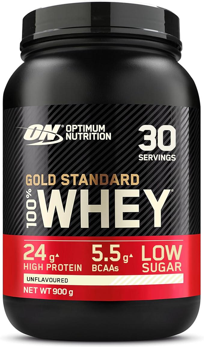Optimum Nutrition Gold Standard Whey Muscle Building and Recovery Protein Powder With Glutamine and Amino Acids, Unflavoured, 30 Servings, 0.9 kg,