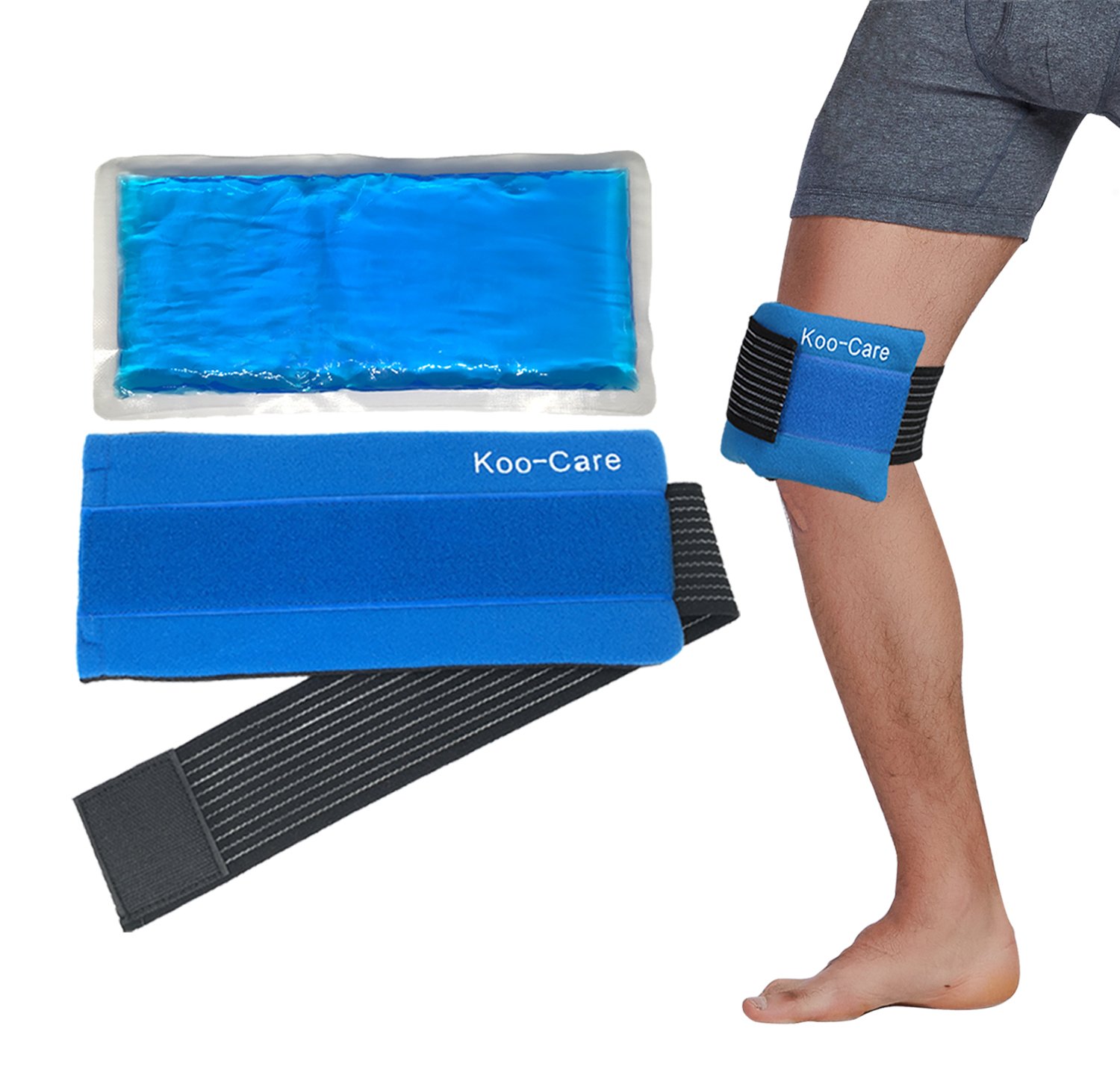 Koo-Care Flexible Gel Ice Pack & Wrap with Elastic Strap for Hot Cold Therapy - Great for Migraine Relief, Sprains, Muscle Pain, Bruises, Injuries
