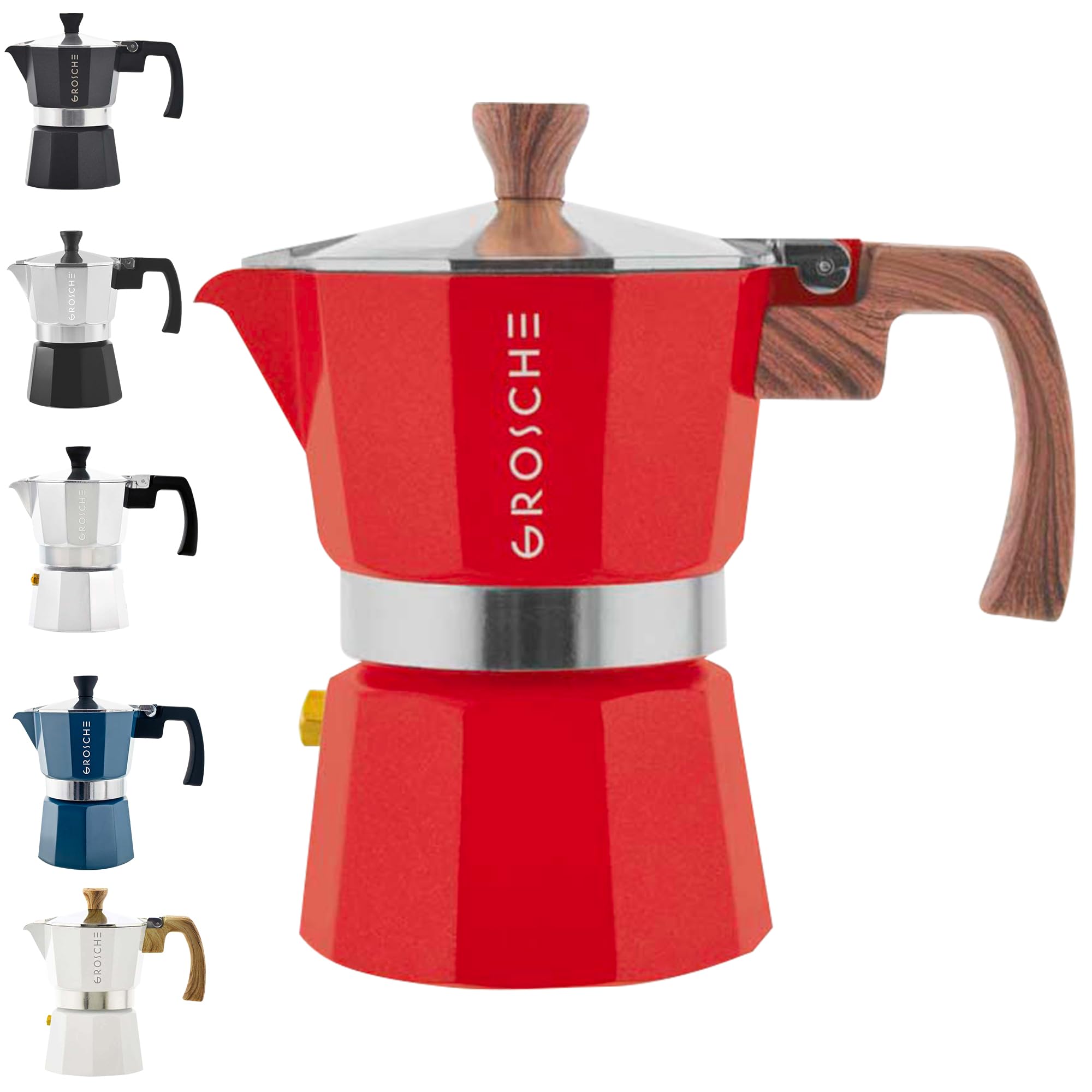 GROSCHE Milano Stovetop Espresso Maker Red / 3 Cup