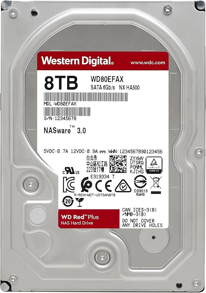 Western Digital 8TB, 256 MB 3.5" WD Red NAS Hard Drive (WD80EFAX)