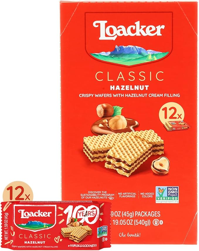 Loacker Premium Hazelnut Wafers, 45g/1.59oz, pack of 12