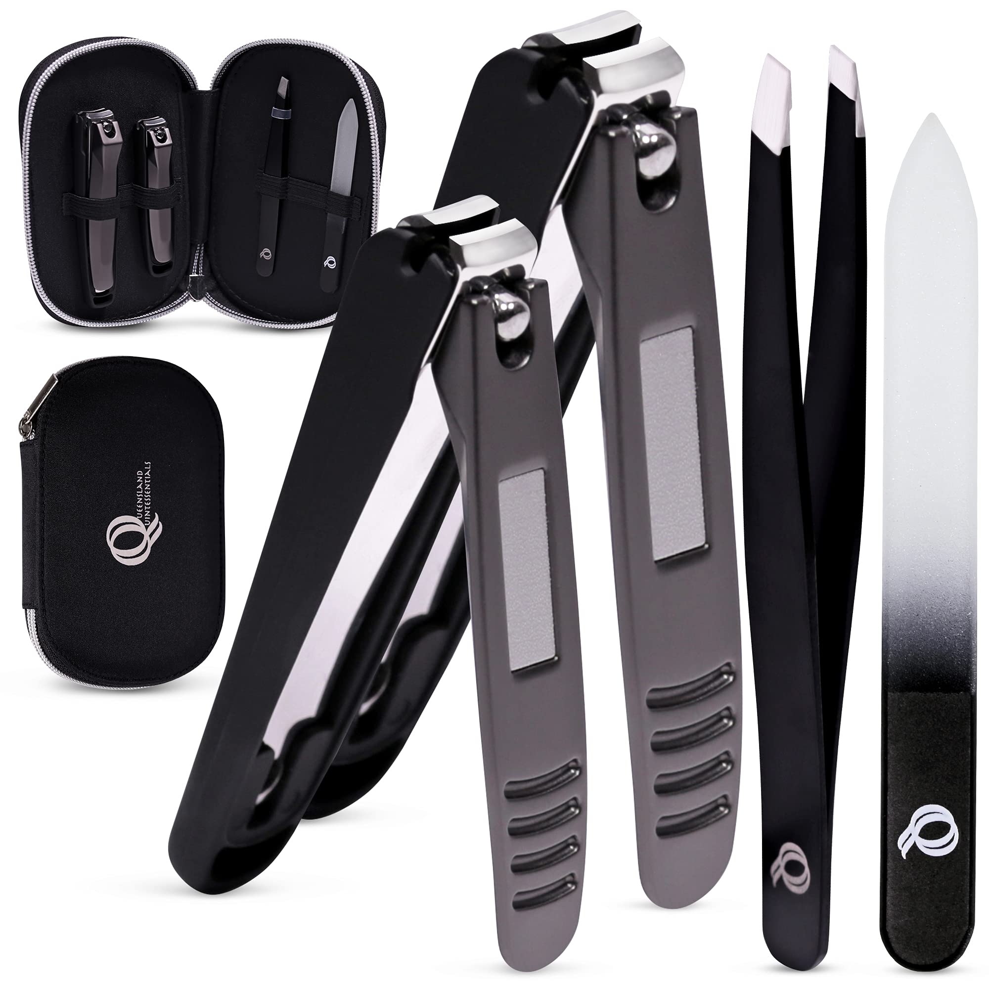 QQ Beauty Nail-Catching Nail Clipper Set with Tweezers and Crystal Nail File - Perfect Nail Clippers for Your Manicure or Pedicure with Fingernail